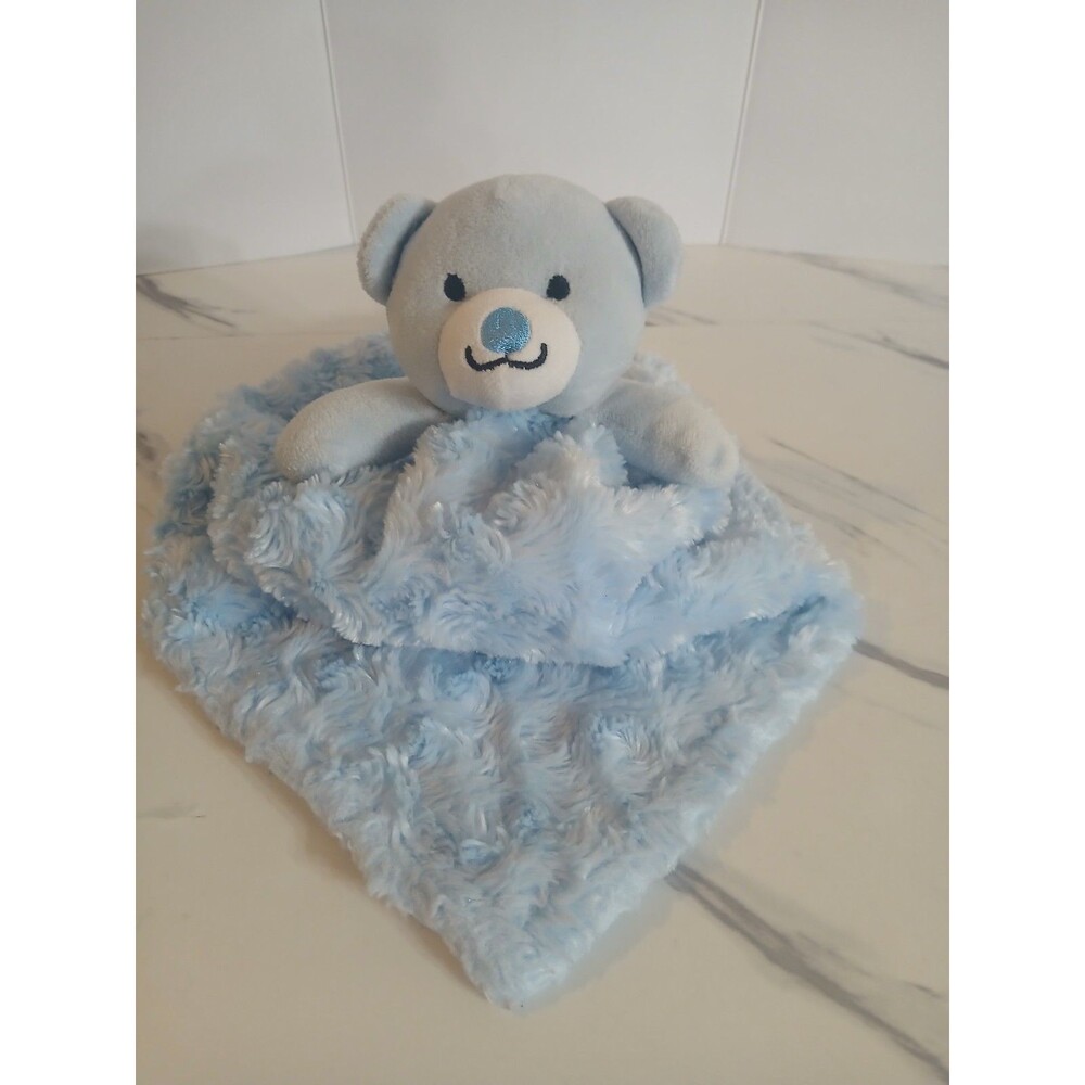 Little Beginnings Blue Teddy Bear Lovey Soft Swirls Fuzzy Plush Security Blanket